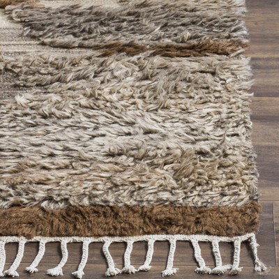 Gray and Brown Hand-Knotted Wool Rectangular Rug, 6' x 9'