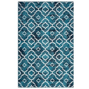 Washable Modern Geometric Rug Non Slip Low Pile Rug Retro Throw Floor Cover Foldable Indoor Carpet for Living Room Bedroom - 1 of 4