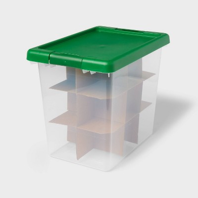 Medium Latching Clear Ornament Storage Box - Green Lid - Brightroom™: Stackable, Lidded, Dividers, 15 Volume Capacity