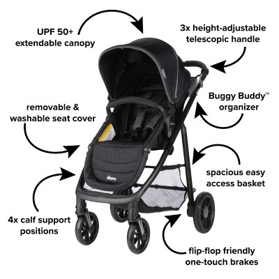 Diono Quantum 4 3-in-1 Travel System with LiteClik30 R SafePlus Infant Car Seat and Base, Black Jet