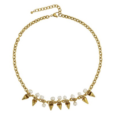 Slate by Rebl Spike & Pearl Chain Frontal Necklace  18K Gold Plated Stainless Steel