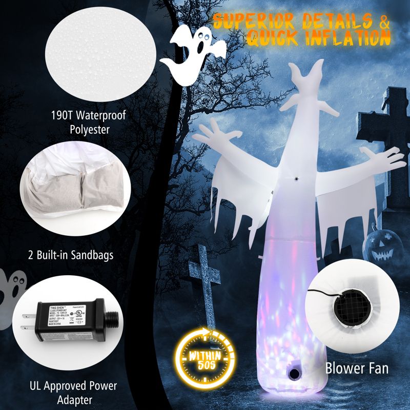 Tangkula 8FT Giant Halloween Inflatable Ghost Blow-up Yard Decoration with Built-in LED Lights & Magic Rotating Lamp Easy Inflation Waterproof Blower, 3 of 11