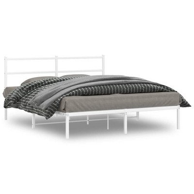 vidaXL Metal Bed Frame with Headboard White 59.1 in.x78.7 in.