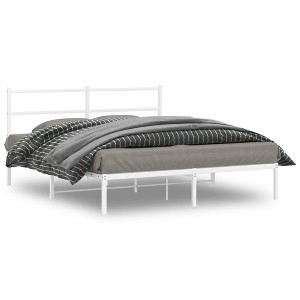 vidaXL Metal Bed Frame with Headboard White 59.1 in.x78.7 in. - 1 of 4