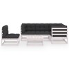 vidaXL Patio Furniture Set 6 Piece Outdoor Sectional Sofa Solid Wood Pine - White With Cushions - 3 of 4