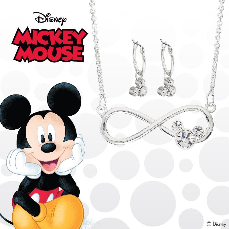 Disney Mickey Mouse Womens Infinity Necklace and Hoop Dangle Earrings Set, Silver Plated Crystal Accents - 18", 4 of 6
