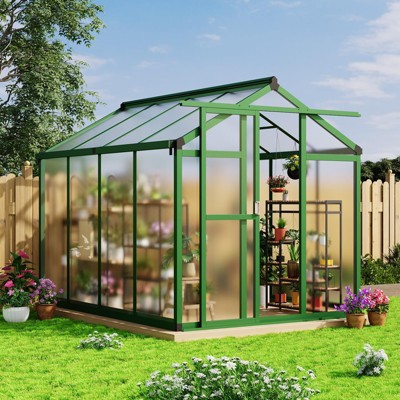 Aluminum outdoor greenhouse with roof vents and quick assembly frame, PC panels, suitable for greenhouse, courtyard, terrace, lawn