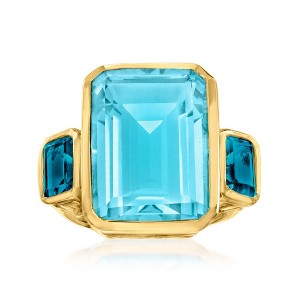 Ross-Simons 14.00 Carat Blue Quartz and 2.20 ct. t.w. London Blue Topaz 3-Stone Ring in 18kt Gold Over Sterling - 1 of 4