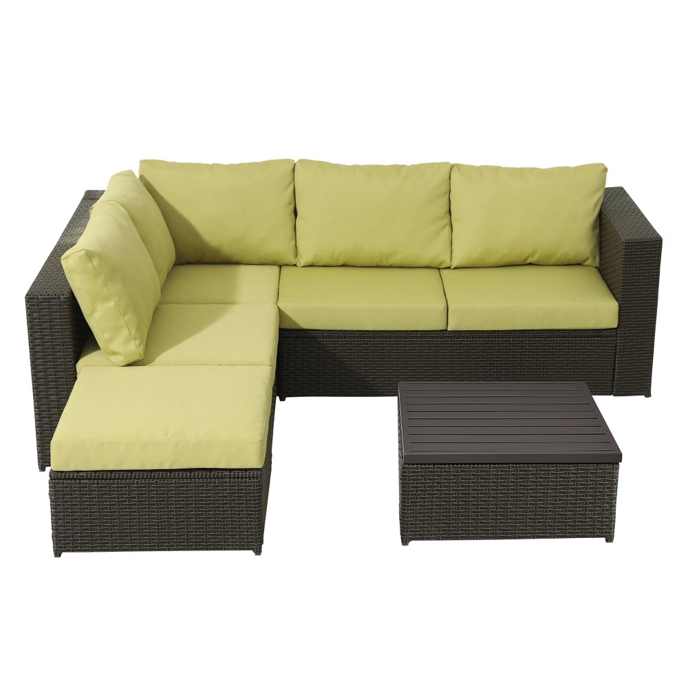 4pc Wicker Rattan Patio Sofa Set with Green Cushions - Accent Furniture