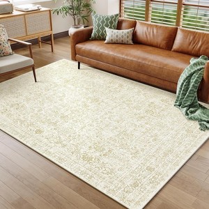 Washable Area Rugs Oriental Distressed Carpet with Non-Slip Backing, Traditional Floral Area Rug, Soft Vintage Printed Home Decor for Living Room - 1 of 4