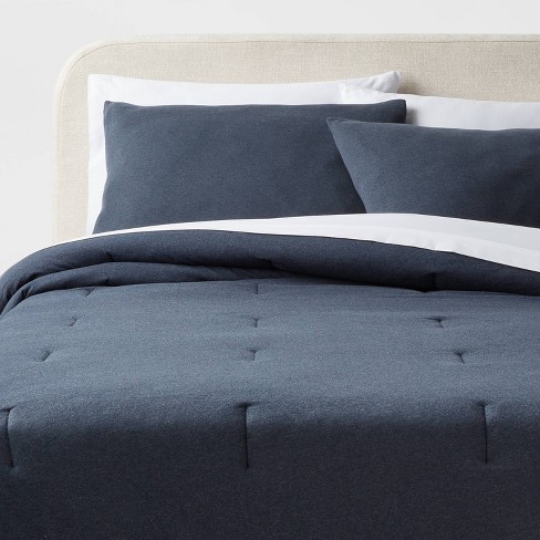 Full/queen Jersey Comforter And Sham Set Dark Navy Blue -threshold ...