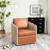 KINWELL 100% Top Grain Genuine Leather Oak Frame Rattan Swivel Barrel Armchair - 3 of 4