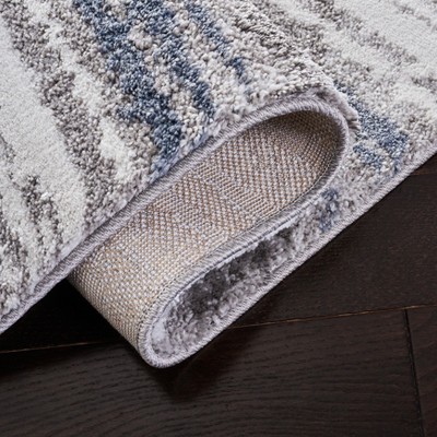 Blue and Gray Abstract Hand-Knotted Synthetic Area Rug