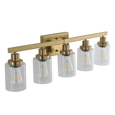 VYNXARIA Golden Wall Lights, 31" 5-Light Vanity Fixture with Clear Glass Shades for Bathroom and Dressing Table