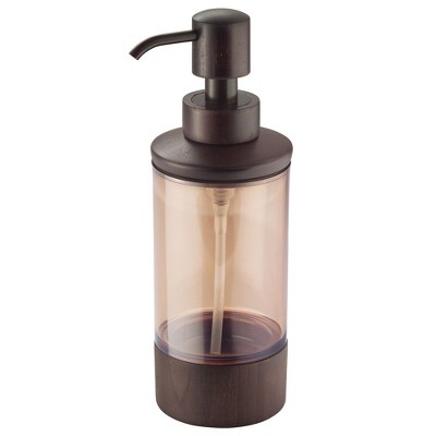 mDesign Bamboo Refillable Liquid Soap Dispenser Pump - Amber/Espresso Brown