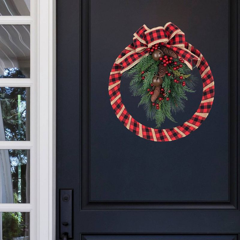 18in Buffalo Check Homespun Artificial Christmas Wreath - Haute D&#233;cor, 3 of 4