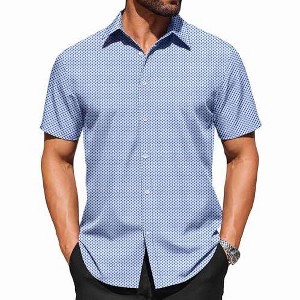 dress casual shirts for men Men's Silk Button-Down Shirt Silk Silk Navy Blue / XL interior button placket and reversible cuffs COOFANDY Mens Button Down Dress