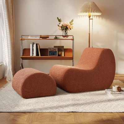 CAVINAS Modern Recliner Accent Chair with Ottoman, Ergonomic Curved Desig, High-Resilience Foam Upholstery