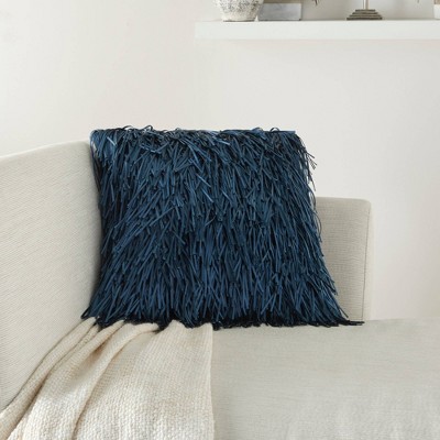 Small Floor Pillow Round, Navy Faux Shag