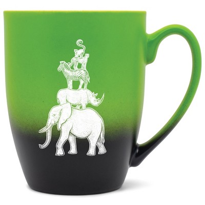 Elanze Designs 12 Ounce Ceramic Decorative Laser Engraved Elephant Rhino Zebra Cheetah Lemur Giftable Novelty Tea Coffee Cup Mug Green and Black