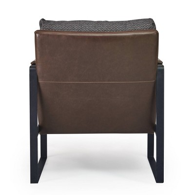 Brown Faux Leather and Metal Mid-Century Modern Armchair