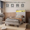 Whizmax Platform Bed Frame - Upholstered Linen Headboard with Storage, Charging Station & LED Lights, Wood Slat Support, No Box Spring - 3 of 4