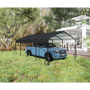 Metal Carport Car Port，Heavy Duty Metal Carport Kit with Galvanized Steel Roof, Outdoor Storage Canopy and Multi-Use Garage Shed for Cars and Trucks - 1 of 4