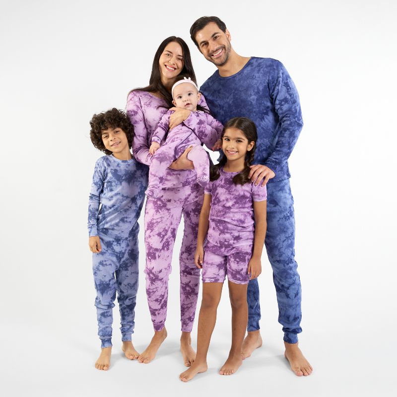 Leveret Kids Footed Cotton Matching Family Pajamas Tie Dye Navy Mix 0-3 Months