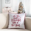 18"x18" 'It's The Most Wonderful Time of the Year' Embroidered Square Throw Pillow White - Evergrace - 4 of 4