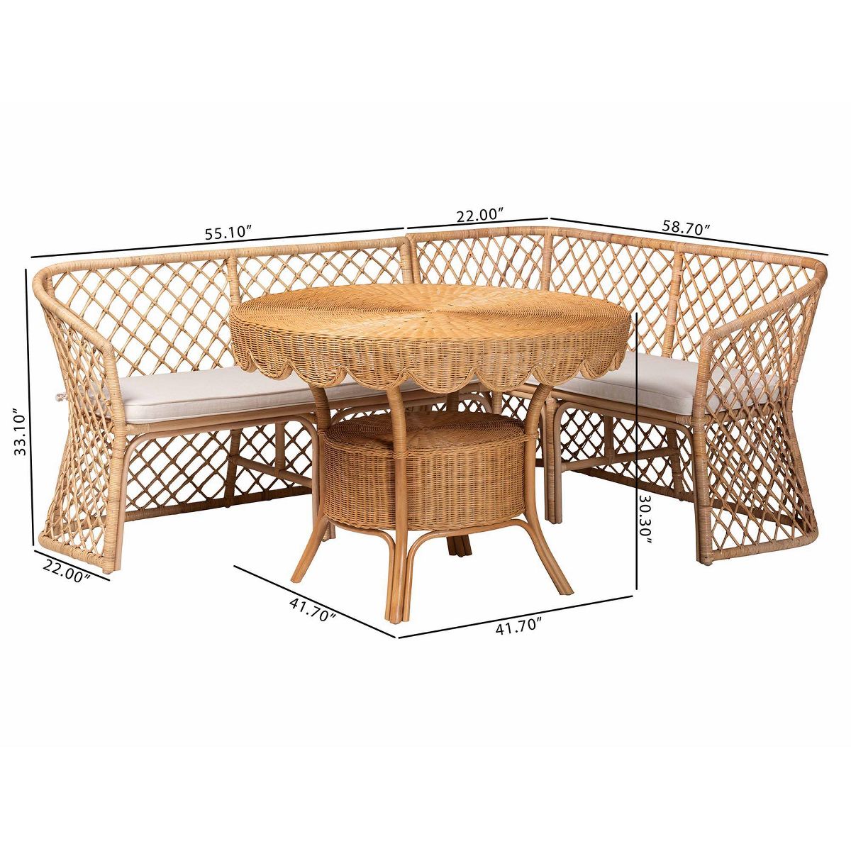bali & pari Frayne Bohemian Rattan 3  Piece Dining Nook Set Light Honey - thumbnail 5