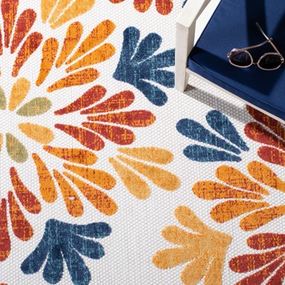 Cabana Cream and Red Floral Synthetic 2' x 8' Runner Rug