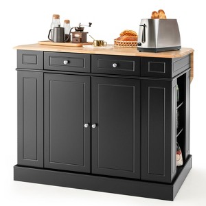 Costway Kitchen Island with Storage Drop Leaf Breakfast Bar Table with Top Freestanding Buffet Sideboard - 1 of 4