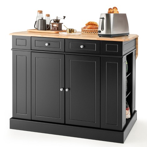 Costway Tall Freestanding Bar Cabinet Kitchen Buffet w/ Glass Holder &  Adjustable Shelf Black