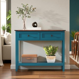 Mshliw Farmhouse Console Table with 2 Drawers & Bottom Shelf, Rustic Entryway Table with Metal Accents for Living Room or Hallway - 1 of 4