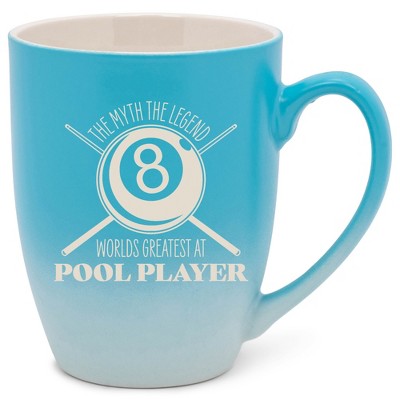 100 North Eight Ball Billiards Design 10 Ounce Blue and White Two Toned Ombre, Comfortably Fits Your Hands, Ceramic Tea Coffee Cup Mug, The Myth The