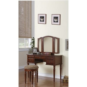 43'' Rubber Wood & MDF Contemporary dressers Set with Foldable Mirror, Storage Drawers and Padded Stool - 1 of 4