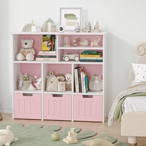 Kids Bookcase Toy Storage Organizer Toy Chest with 3 Movable Drawers & Hidden Wheels Toy Storage Cabinet - 1 of 4