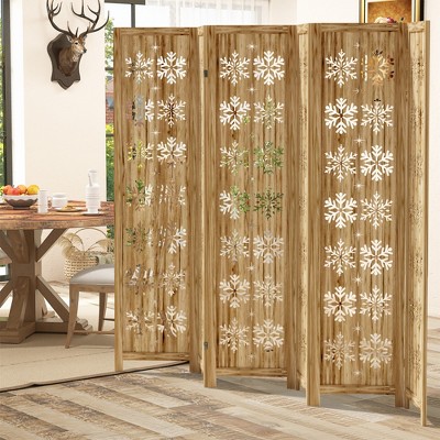 Wooakway Rustic Folding Wood Room Divider Vintage Freestand Privacy Screen for Room Seperation Living Room Bedroom Office Room