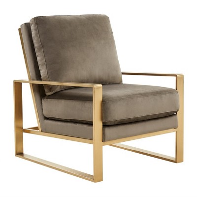 LeisureMod Jefferson Accent Arm Chair Upholstered in Velvet with Gold Brass Finish Frame
