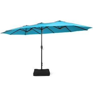 Costway 15FT Double-Sided Twin Patio Umbrella Outdoor Market W/ Crank & Base Grey\Coffee\Turquoise\Beige\Orange\Wine - 1 of 4
