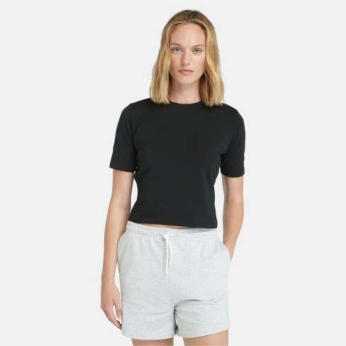 Timberland Women's Short Sleeve Baby T-Shirt, Black, Small