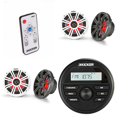 Kicker KMC2 Gauge Mount Marine Grade Receiver & (2 pair ) 45KM654L 6.5" LED Speakers w/ 41KMLC LED Remote bundle - image 1 of 4