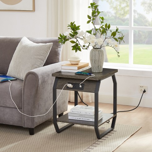 Set of 2 Dark Grey End Tables Side Table with Charging Station for Living Room, Bedroom - image 1 of 4