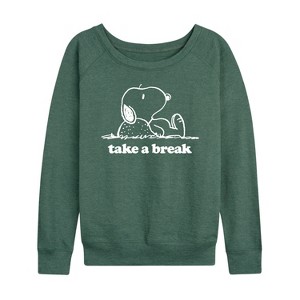 Women's - Peanuts - Take A Break Lightweight French Terry Wide Neck Long Sleeve Shirt - 1 of 4