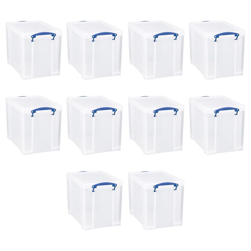 Really Useful Box 19 Liter Plastic Stackable Storage Container with Snap Lid & Built-In Clip Lock Handles for Home & Office Organization, (10 Pack), 1 of 7