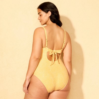 Shade & Shore Women's Jacquard Knot-Front Keyhole Scoop Neck Full Coverage One Piece Swimsuit - Shade & Shore™ Yellow L — фото 5