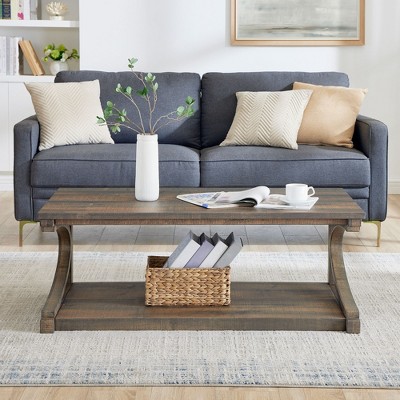 NicBex 24" Solid Wood Coffee Table Unique Shape, Modern Center Table Side Table with Storage Open Shelf for Living Room, Kitchen & Apartment