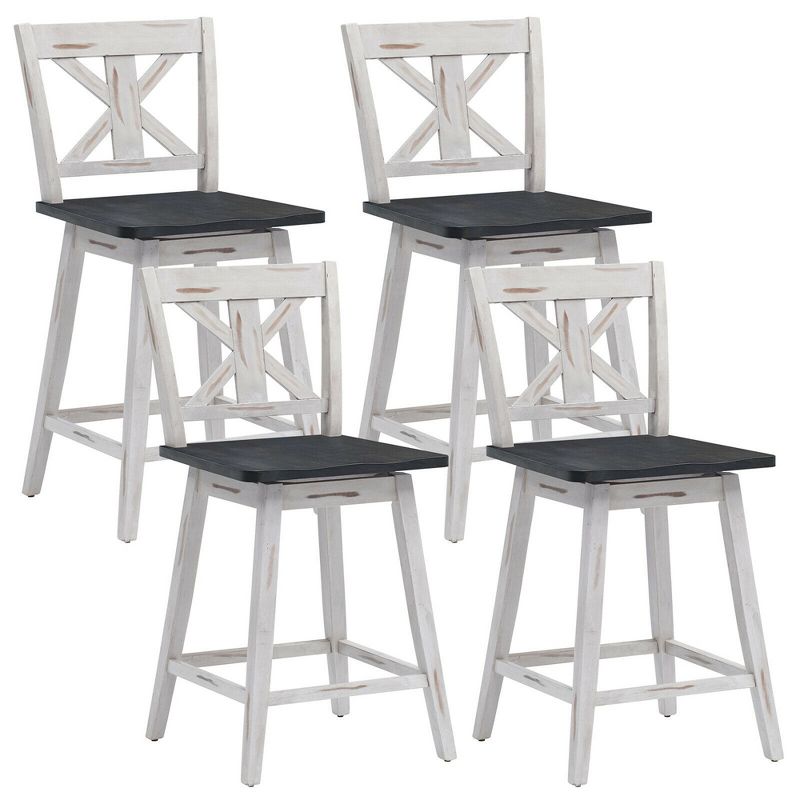 Costway 4PCS Swivel Bar Stools w/ Footrest Counter Height Chairs for Home, 1 of 6