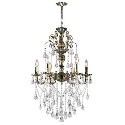 CWI Lighting Brass 6 Light Up Chandelier With Antique Brass Finish