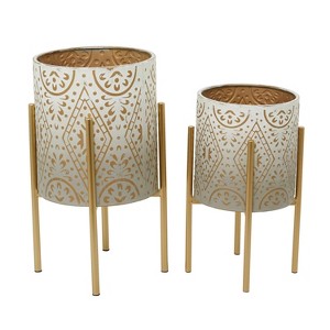 23" Wide 2pc Planter Bohemian Metal Pots Brown - CosmoLiving by Cosmopolitan: Indoor/Outdoor, Weather-Resistant - 1 of 4